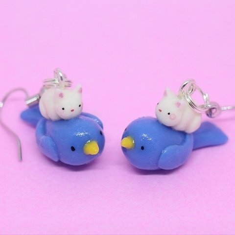 ピアス　猫（青い鳥）