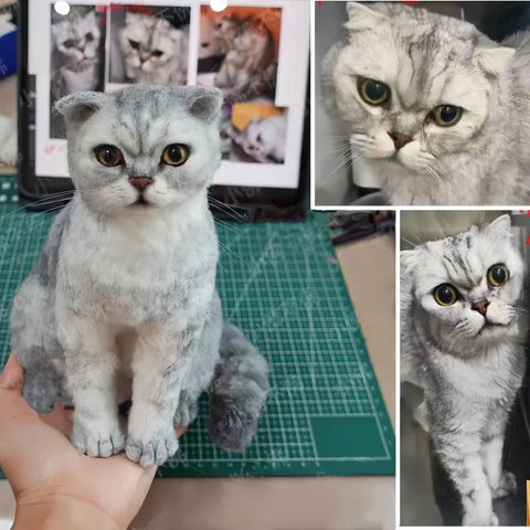 【オーダーメイドペット】羊毛フェルト、うちの子　猫ぬいぐるみ、フェルト猫、羊毛猫、肖像画、犬猫人形 プレゼントやギフトに