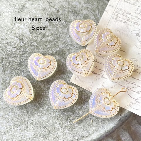 8pcs★beads・fleur heart （アクリルビーズ）