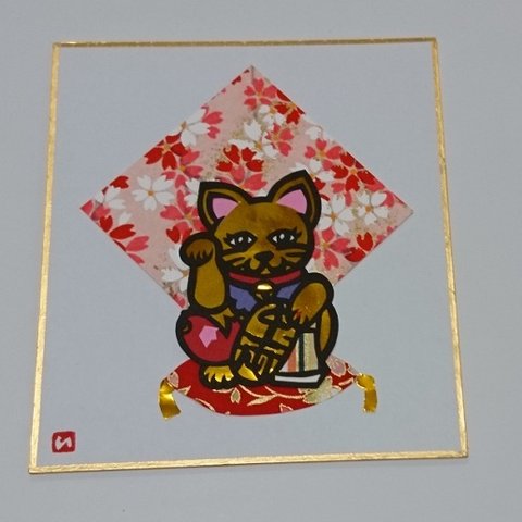 【沢山の金運を運んでもらってね！】招き猫金猫タイプ 切り絵アート