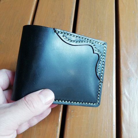 二つ折り財布　ツートーンカラー　黒&黄（在庫あり）