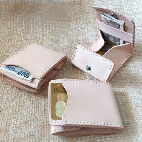 【ⅡＷ・生成り】カードとコインの財布Ⅱ両面収納 CC-10W コインケース ヌメ革 小銭入れ
