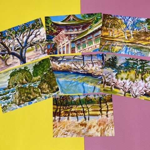 サマーSALE[昭和の風景画]ポストカード7枚セット 水彩画