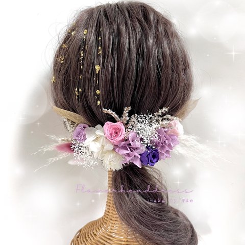 髪飾り　成人式　振袖　卒業式　袴　結婚式　七五三　❤︎ミニバラ付❤︎ パープル系 ✽ OHANA ✽ ideshie  ✽
