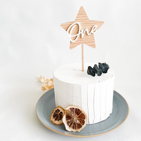 【星☆One・ライトカラー】木製　ケーキトッパー・お祝い/ほし/1歳/お誕生日