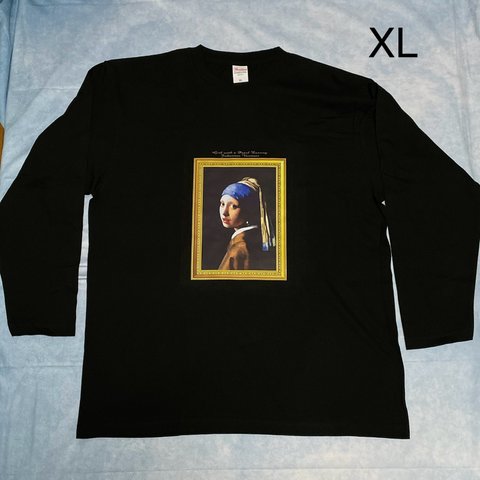 フェルメール  真珠の耳飾りの少女　綿5.6オンスTシャツ長袖XLサイズ黒　SML XL有り