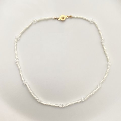  ビーズネックレス "white×clear"