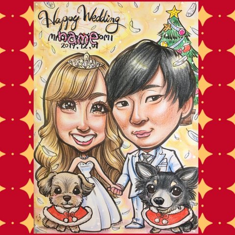 結婚式♡ウェルカムボード☆愛犬と一緒♪クリスマス☆似顔絵☆クオリティUP ver.