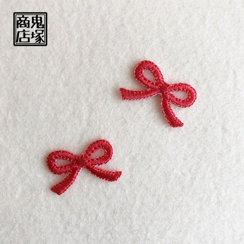 リボン結びの刺繍アップリケ　レッド