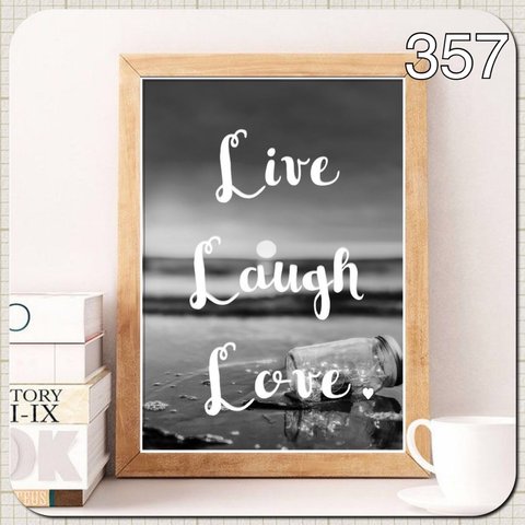 送料無料⭐️Live Love Laugh 海　モノクロ⭐️No.357⭐️A4ポスター　北欧アート⭐️プレゼント　北欧　誕生日　記念日