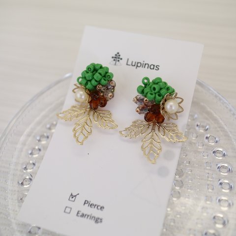 耳元に花束を♡ ブーケ(green & brown)・ピアス&イヤリング