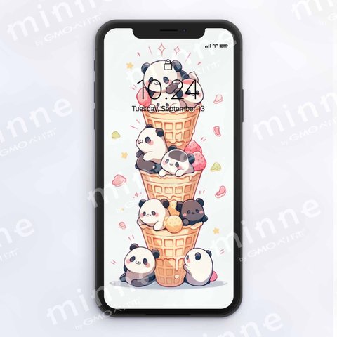 [かわいい／パンダ／クマ／熊／Panda ice cream／アイスクリーム]壁紙　スマホ壁紙　大人気-J