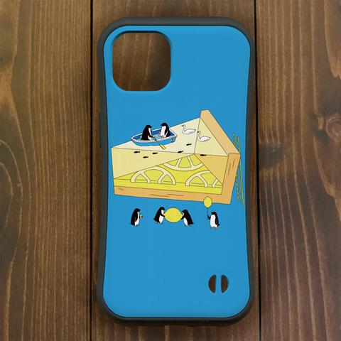 【iPhone12・iPhone13対応】ペンギンレモンパイ・ブルー　グリップケース iPhone用【各機種あります】