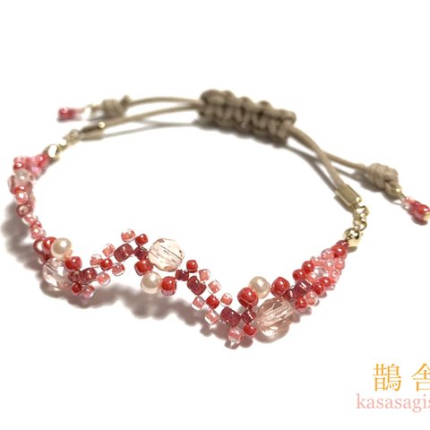 ビーズブレスレット_Bracelet framboise_rouge(赤色系)_鵲舎謹製【受注製作】