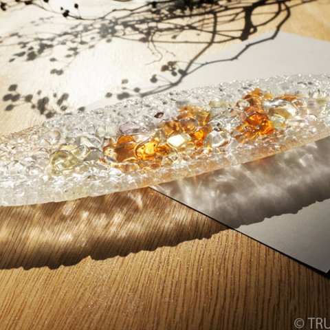 ガラスのインテリアトレイ -「  KAKERAの光 」 ● アプリコット ・ 28cm