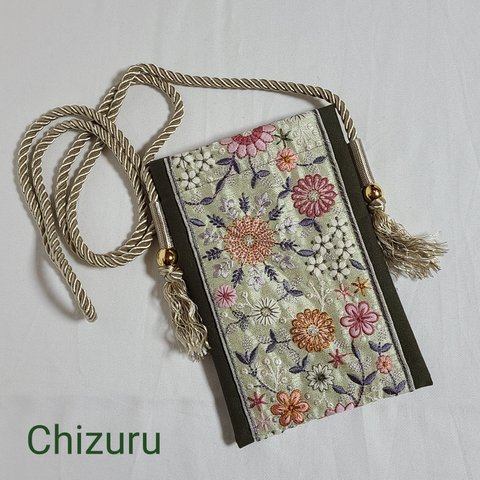 新作【スマホポシェット】インド刺繍リボン