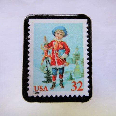 アメリカ 　クリスマス切手ブローチ457