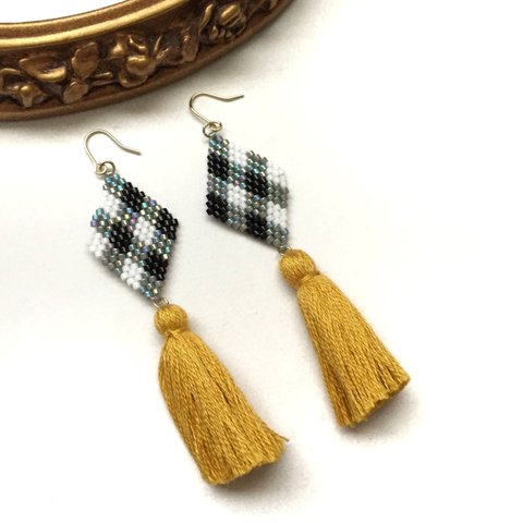 ◇gingham check × tassel◇(mustard yellow)