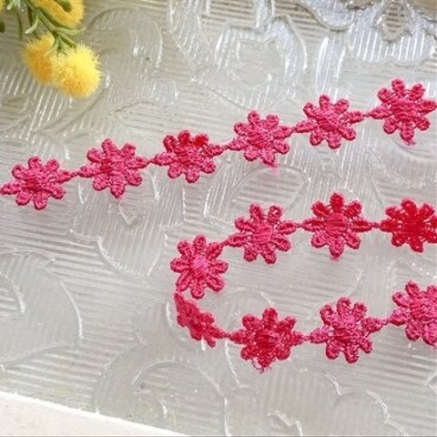 42【刺繍ブレード/1m】フラワー/ショッキングピンク