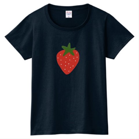 苺イラストのレディースTシャツ
