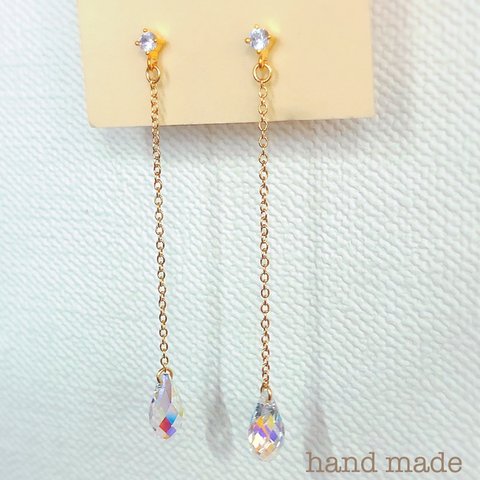 【SALE】カットガラスのロングピアス