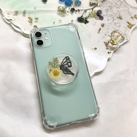 スマホグリップ　Flower and Butterfly