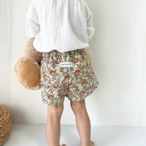 【ブルマ対応OK】culottes pants_ antique flower｜ベビー.キッズ.ショートパンツ.ブルマ.柄｜lll_pt014