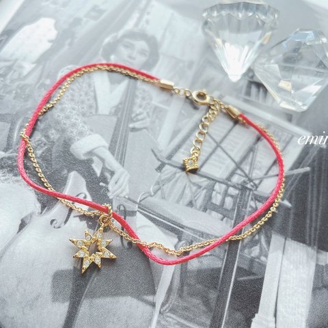 Star Zirconia Charm Red Anklet