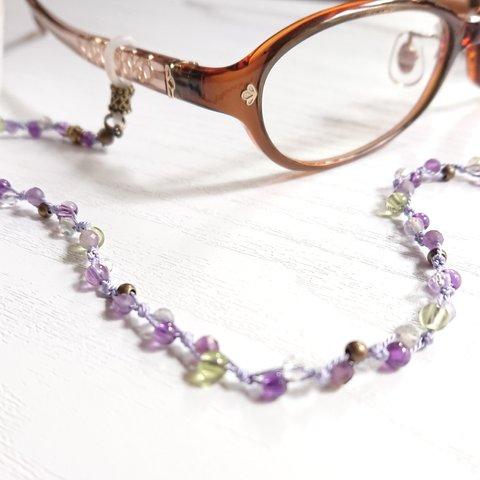 【メガネコード】ラベンダーカラーの天然石 メガネコード　Y-1558G