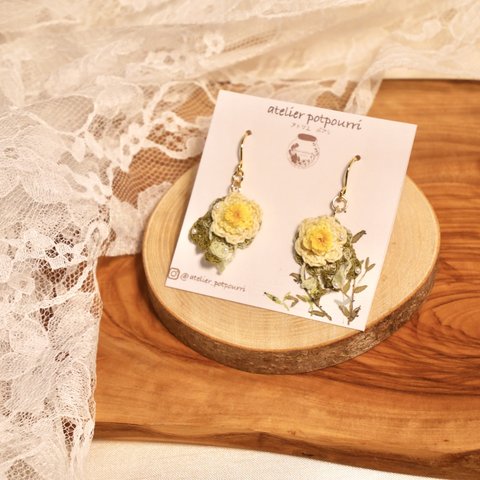 レース編みピアス𑁍𓏸𓈒tagète〖 イヤリング変更可〗