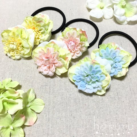 お揃い♡お花のヘアゴムとヘアクリップ