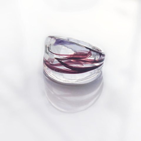 ガラスの指輪　シックな秋色 ガラス リング クリア×アズキ茶系　黒～紫