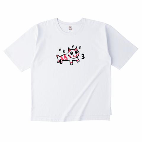 nkfE:3/オーバーサイズ/ビッグシルエット/Tシャツ/ピンクレッドキャット/メンズ