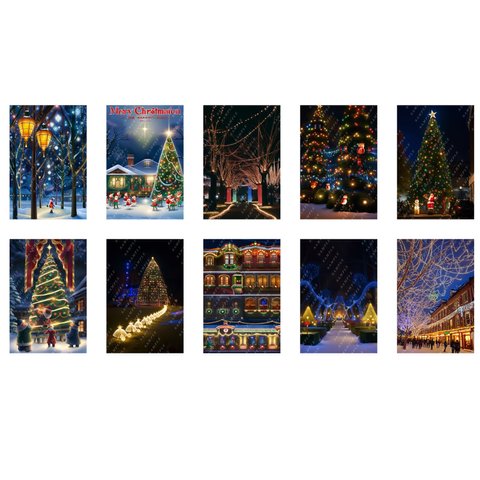 セール実施中！！　クリスマスカード　CHRISTMAS CARD　幻想的な風景　イルミネーション　イラスト　10種セット