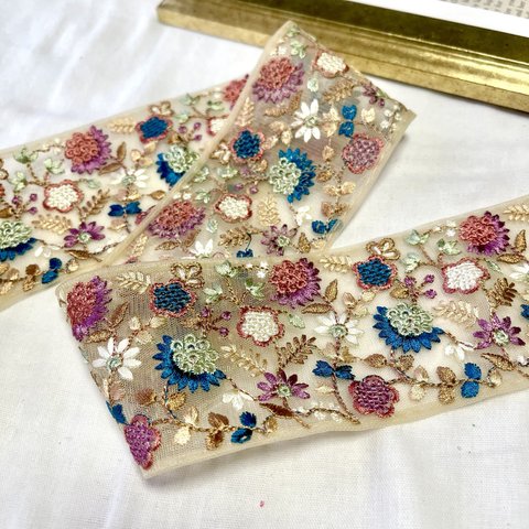 [50cm] インド刺繍リボン　チュール　F