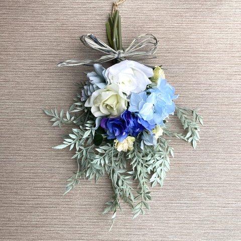 数量限定【父の日にも】紫陽花とバラのスワッグ　ブルー・ホワイト