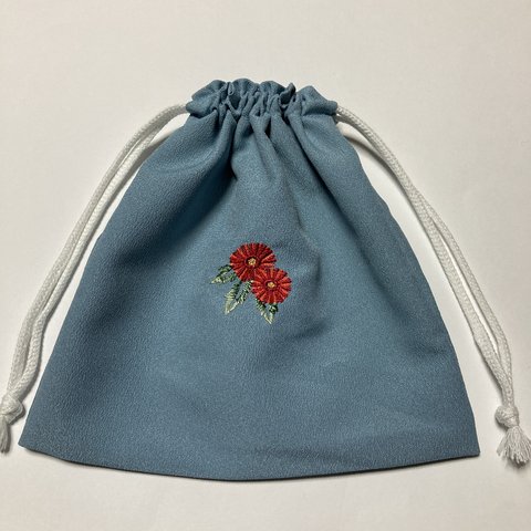 ヒナゲシ風刺繍入り巾着袋171