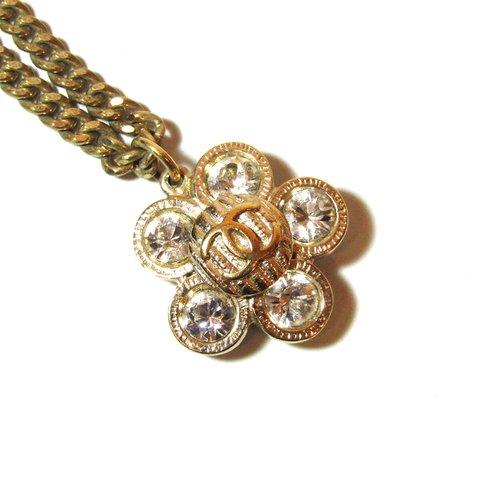 「CHANEL」 Vintage Gold Tone × Rhinestone Coco Mark Necklace