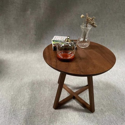 ミニチュア家具 茶卓サイドテーブル クルミの木