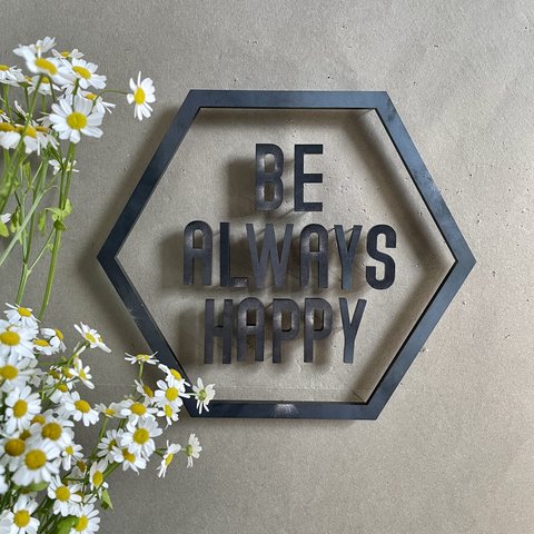 IRON ROGOPIN アイアンロゴピン「BE ALWAYS HAPPY」六角形枠