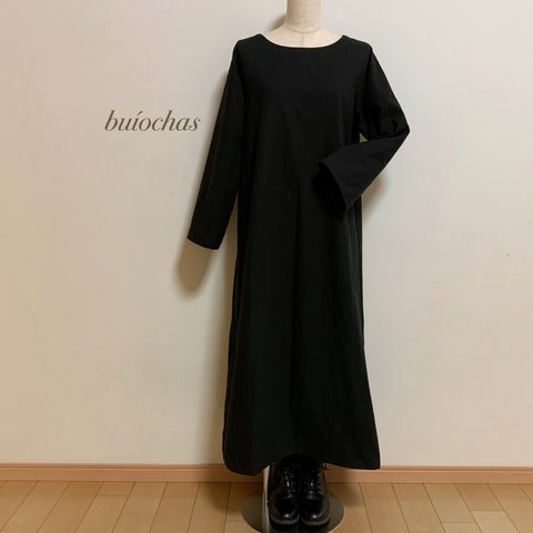 cotton Aラインワンピース (black)