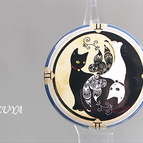 【双子座】黒猫メヘンディ缶バッチ(38mm)◎送料込み◎