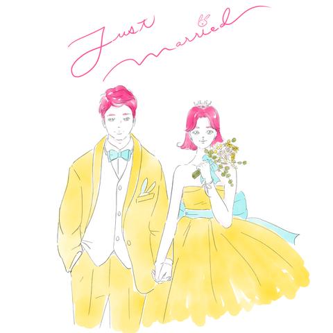 結婚報告イラスト ダウンロード販売 ＊  新郎新婦イラスト あいさつ