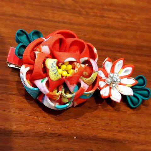 つまみ細工花クリップ2 Tsumami zaiku flower clip2