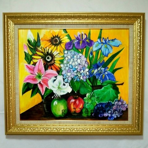 花と果物　  絵画  油絵  原画   果物  花  アート  インテリア  oilpainting  art