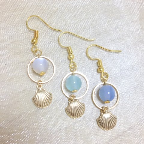 シェルとビーズのゆれピアス♡