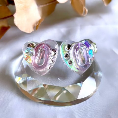 glass heart clear aurora chain Earrings