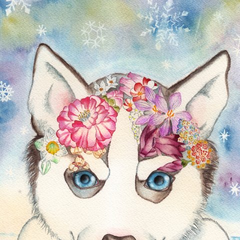 【犬と花】ポストカードセット