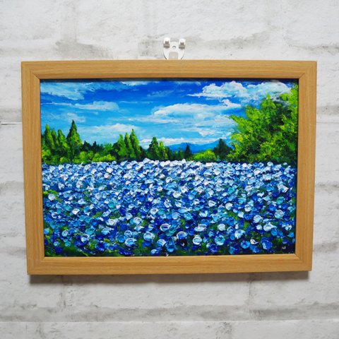 油絵 油彩 油彩画 絵画 絵【くじゅう花公園のネモフィラ畑】