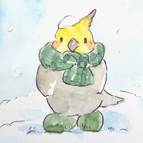 雪降りのオカメちゃん